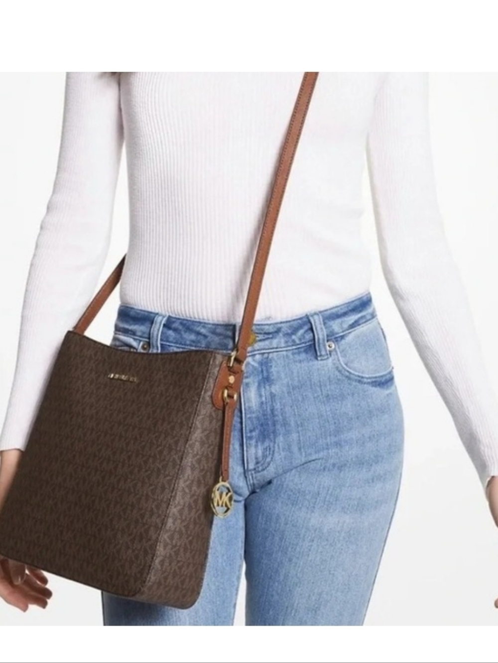 NWT Michael Kors Brown Tan Signature Jet Set Travel Large Messenger Bag